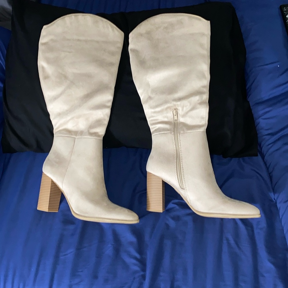 Soda Cream Over the Knee Boots with Chunky Heel and Slouchy Design